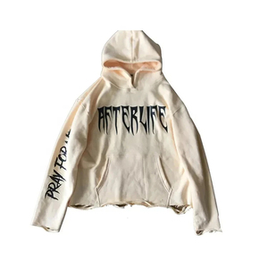 Sweat à capuche pour homme, style streetwear, ourlet brut, design imprimé en relief personnalisé, imprimé par transfert thermique, 100% coton, séchage rapide - Product Image 5