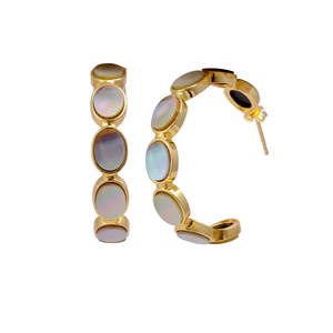 Pendientes de Aro de Latón con Madreperla, Estilo Boho, Chapados en Oro, Hechos a Mano, Joyería Circular para Mujer, Regalo - Product Image 3