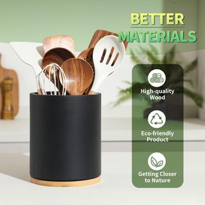 Custom Logo Rotating Lacquered Utensil Holder Natural Wood <b>Kitchen</b> Countertop Organizer <b>Caddy</b> with Cooking Tools Set Wholesale - Product Image 4