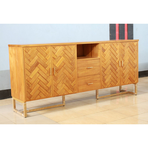 Mueble de Madera de Teca con 4 Puertas y 2 Cajones para Sala de Estar, Independiente con Patas Metálicas - Product Image 1