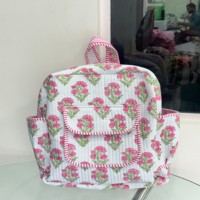 Sac à dos matelassé 100 % coton à grands motifs floraux, style vintage, pour étudiant, avec fermeture éclair, imprimé au bloc, en promotion