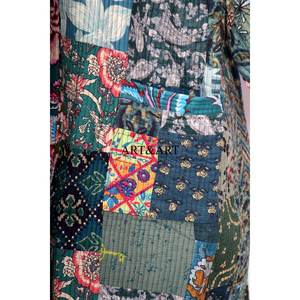 Albornoz kimono de seda vintage con diseño indio Kantha, el más adorable y elegante, con parches y manga larga para dormir. - Product Image 2