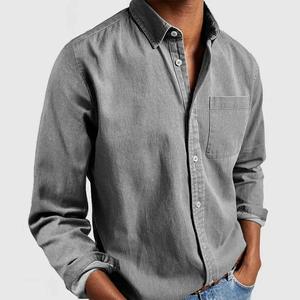 Camisa de Hombre de Verano, Transpirable, de Lino y Algodón, Satén, Lisa, de Manga Larga, Casual, Antiarrugas, con Cuello Camisero, 160g - Product Image 1