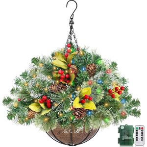 Decorazioni Natalizie a Cesto Sospeso da 20 Pollici, 1 Pezzo con 30 LED Luce Bianca Calda Multicolore, Telecomando, 8 Modalità, Timer - Product Image 1