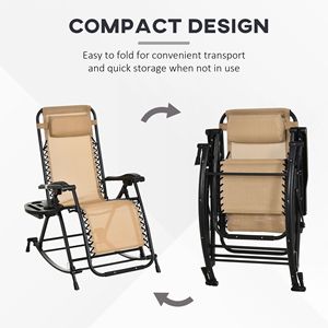Sdraio a Gravità Zero Beige con Poggiatesta Ergonomico Reclinabile, Vassoio e Supporto per Telefono - Product Image 4
