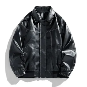 Veste en cuir PU marron pour homme GURUNA-Z-INDUSTRY, col zippé, coupe classique, vêtement d'extérieur décontracté pour l'automne, fermeture éclair, style vintage - Product Image 3