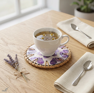 Sous-verres en rotin et nacre faits à la main pour tasses et mugs – Ensemble de sous-verres en rotin avec nacre - Product Image 5