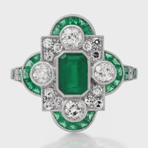 2.8CT Art Deco Style Green <b>Emerald</b> Cut & Lab Created Moissanite IGI Certified Rhodium Plated 925 <b>Silver</b> Wedding Engagement <b>Ring</b> - Product Image 2