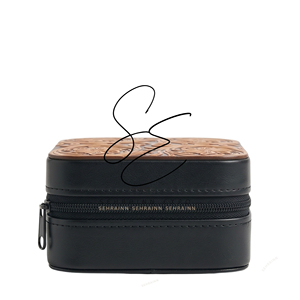 Mini Travel Jewelry Box for Women with Hair On Heart Tooled Leather Design Portable Zipper Jewelry Organizer Case with <b>Mirror</b> - Product Image 3