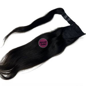 Queue de cheval à enrouler en cheveux humains indiens naturels 100% Temple Hair Grade 12A, sans perte, lisses - Product Image 6