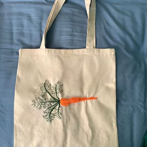 กระเป๋าผ้าแคนวาสสีส้มปักลายส้ม ของขวัญส่งเสริมการขาย ถุงใส่ของชำ ถุงช้อปปิ้งนำกลับมาใช้ใหม่ แจกในงานแสดงสินค้า ขายส่ง - Product Image 1