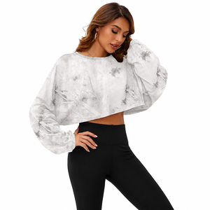 Sudadera extragrande de cuello redondo y corte cropped |   Sudadera corta de forro polar lavado con efecto tie-dye |   Ropa Urbana de Marca Privada OEM ODM - Product Image 3