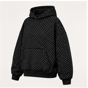 Customize Jet <b>Black</b> Womens Oversized Boxy Micro Dense Polka Dot Pullover Hoodie Heavyweight Plush Cotton <b>Fleece</b> WPHOOD-0002 - Product Image 2