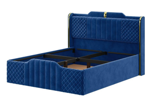 Blue Upholstered <b>Bed</b> Frame Quilted Headboard and Footboard Double <b>Bed</b> <b>with</b> <b>Storage</b> Soft Furniture for Hotel Villa Bedroom - Product Image 5