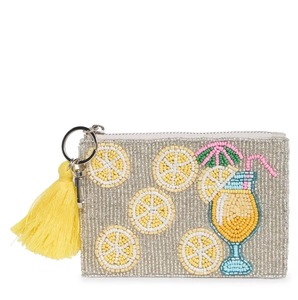 Porte-monnaie en perles style bohème avec fermeture éclair et pompon, fait main, mini accessoire pour femme - Product Image 1