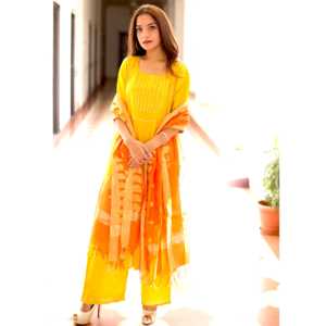 Hermoso Traje Amarillo de Gasa para Mujer, Talla XS, Exclusivo, con Adornos Sikhiya Gotta - Product Image 6