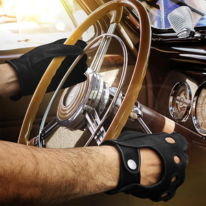 Gants de conduite de voiture sportifs en cuir véritable pour hommes et femmes, couleur noire, à doigts entiers, respirants, perforés, compatibles avec les écrans tactiles, écologiques - Product Image 5