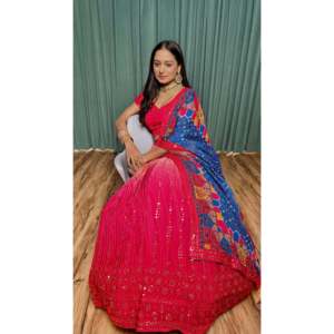 Ensemble Lehenga Choli jaune pour femme FB, taille M, pour soirée, avec travail de séquence et de fil - Product Image 3