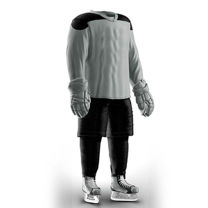 Ensemble d'uniformes de hockey sur glace sur mesure pour hommes, gris et noir, en polyester, équipement de protection, taille adulte, maillot de football imprimé pour hommes - Product Image 2