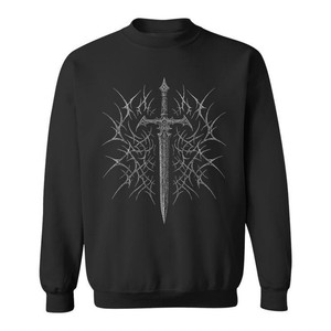 Sweat-shirt à capuche noir pour homme avec imprimé épines de sabre, coupe classique, décontracté, pour l'automne, 100 % coton molletonné tricoté avec poche - Product Image 1