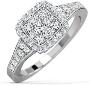 Bague solitaire halo avec accent de diamant de laboratoire de 3,00 carats, clarté VS1, couleur F, certifiée IGI, taille brillant rond, or blanc 14 carats - Product Image 1