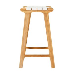 Taburete de bar con asiento de cuero tejido y patas de madera, sillas de comedor de altura de barra de madera de teca para bar, restaurante, cafetería, muebles de exterior. - Product Image 2