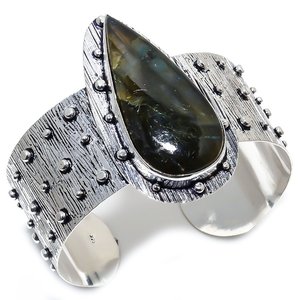Pulsera de Estilo Vintage de Lujo con Labradorita Azul Fuego Natural, Perla de Agua Dulce Chapada en Plata Tibetana, Joyería Fina Hecha a Mano - Product Image 2