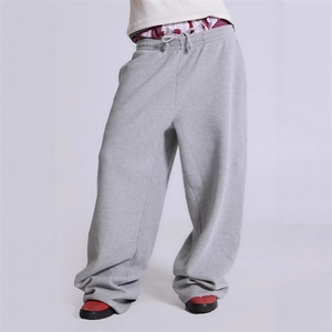 Men's Gray Cotton Sweatpants Elastic Waist Drawstring Casual Pants Midweight Knitted Breathable With Pockets Autumn Style - Product Image 1