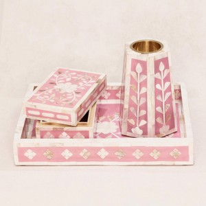 LAMETIERARTZ Indian Mother of Pearls Decorative Inlay MDF Rectangle Jewellery <b>Box</b> Striped Design American Style for Tableware - Product Image 3