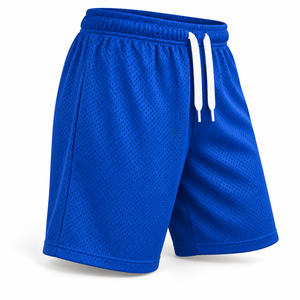 Shorts de sport pour enfants en maille bleue avec cordon de serrage, shorts décontractés pour l'entraînement au basketball - Product Image 3