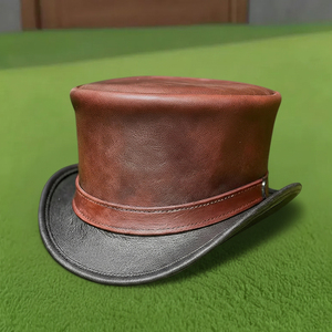 Sombrero de cuero marrón y negro hecho a mano de primera calidad, estilo victoriano, steampunk, gótico, para cosplay. - Product Image 5