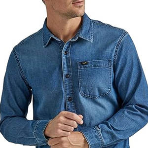 เสื้อเชิ้ตเดนิมทรงคลาสสิกสำหรับผู้ชาย รุ่นอเนกประสงค์ สีอินดิโก้ฟอกกลาง แขนยาว ติดกระดุม เหมาะสำหรับใส่ลำลอง - Product Image 2