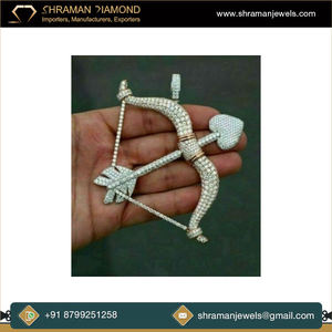 SHRAMAN DIAMOND Hip Hop Style 925 <b>Silver</b> Natural Stone Iced Custom Cupid Arrow Bow Pendant White & Rose Plated Trendy <b>Necklaces</b> - Product Image 4