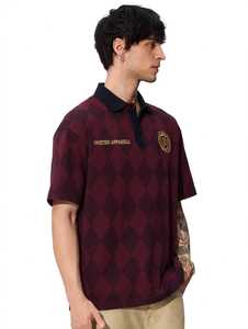 ONETEN APPARELS Camisa polo unisex de manga corta con estampado argyle color granate, informal, para verano - Product Image 3