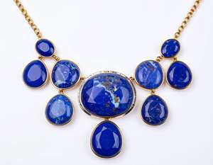 Collar de Lapislázuli Natural de Lujo con Formas Variadas en Plata de Ley 925 con Baño de Oro de 18K, 16 Pulgadas, para Fiestas, a Precio de Mayoreo - Product Image 5