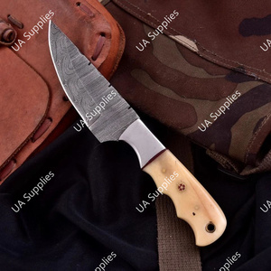 มีดใบตายเหล็กดามัสกัส UA Supplies สำหรับตั้งแคมป์และล่าสัตว์กลางแจ้ง ขนาด 203 มม. ด้ามจับทำจากกระดูกอูฐ แบบฟูลแทง  ปรับแต่งได้ตามต้องการ OEM/ODM/OBM - Product Image 5