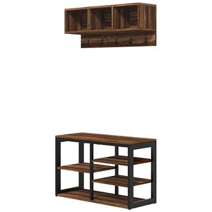 Freestanding 5-<b>Hook</b> Entryway Coat Rack and <b>Shoe</b> Bench Set Brown Hall Tree for 10 Pairs Home Furniture Coat Stand - Product Image 1