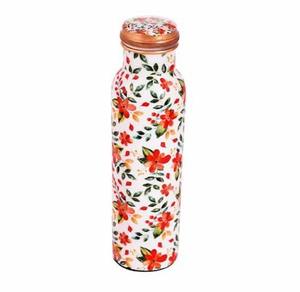 Blossom Print <b>Copper</b> Water Bottle White Decorative Drinking Bottle Reusable <b>Screw</b> Cap Travel Office Kitchen Flask Holder - Product Image 1
