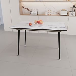 Modern Industrial <b>Kitchen</b> Dining <b>Table</b> 63\" MDF <b>Square</b> White Marble Pattern Stretchable Equipped with Tapered Features - Product Image 5
