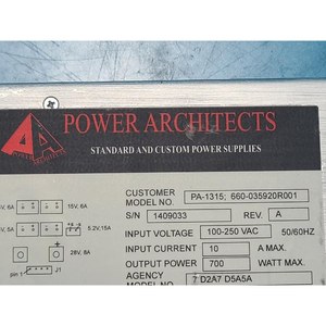 Alimentation électrique Power Architects PA-1315 660-035920R001 (alimentation standard/personnalisée) utilisée telle qu'elle est, équipement semi-conducteur d'époque - Product Image 2
