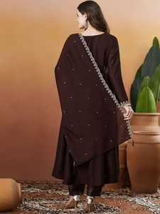 Blue Embroidered Silk Anarkali <b>Kurta</b> Pant Set <b>Women</b> Salwar Kameez Suit with Dupatta Traditional Casual - Product Image 6