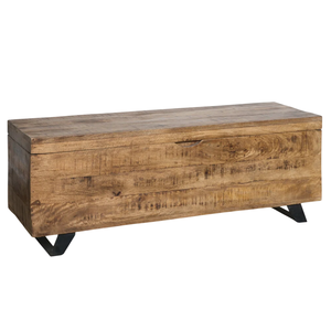 Boîte de rangement en bois de manguier massif, finition naturelle brute, surface lisse, forme carrée, multi-usages, table basse pour salon - Product Image 1