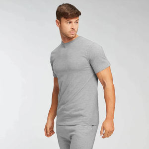 T-shirt pour homme à manches courtes gris, col rond, coupe ajustée, décontracté, respirant, en jersey de coton, couleur unie, longueur normale - Product Image 6