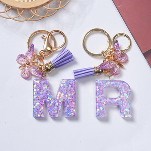 Cross-border 26 Alphabet <b>Initial</b> Letter Colorful Handcrafted Traditional Design Resin Keychain Tassel Butterfly Pendant Key <b>Ring</b> - Product Image 5
