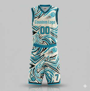 Maillot de basketball personnalisé respirant pour homme, uniforme turquoise à imprimé graphique dynamique, tenue d'équipe à séchage rapide et extensible dans quatre directions - Product Image 1