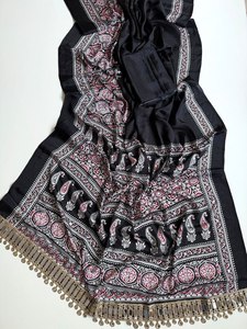 Sari traditionnel Royal Ajrak avec travail de miroir, en soie crêpe douce, sans plis, toutes saisons, travail artisanal de qualité supérieure - Product Image 2
