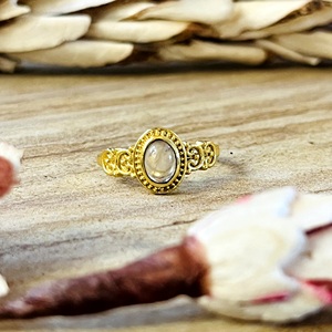 New Arrival Moonstone <b>Rings</b> Boho Brass Jewelry Women 18k Gold Plated Antique Filigree <b>Dainty</b> Scroll <b>Ring</b> for Wholesale/OEM/ODM - Product Image 1