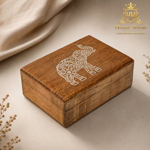 กล่องใส่เครื่องประดับไม้แกะสลักลายช้างสไตล์เรียบง่าย - Product Image 1