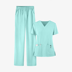 Tenue d'infirmière personnalisée en gros, design uni, nouvelle collection, multi-poches, taille élastique, col en V, pour femmes - Product Image 2