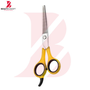 Tijeras de Peluquería Profesionales de Dos Tonos, Amarillo y Negro, con Mango de Plástico, Tijeras de Entresacar Cabello de Acero Inoxidable, Herramientas de Peluquería - Product Image 6